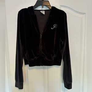 PINK Victoria's Secret Velour zip up BLK jacket size XS